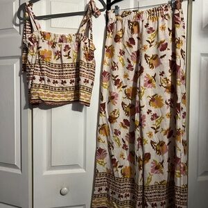 Good Luck Gem Floral in Brown and Yellow Top and Pants